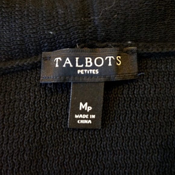 Talbots Petites Black Open Front Cardigan Sweater MP Textured Knit Back Pleat - Picture 3 of 9